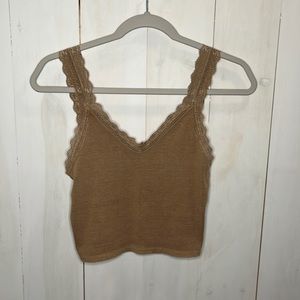 American Eagle Lace Cropped Tank- Brown